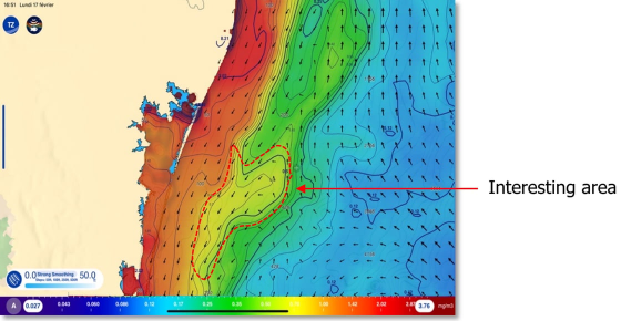 Chlorophyll is represented by colors and contours